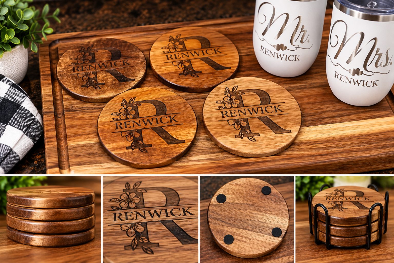 Personalized Wooden Coaster Set